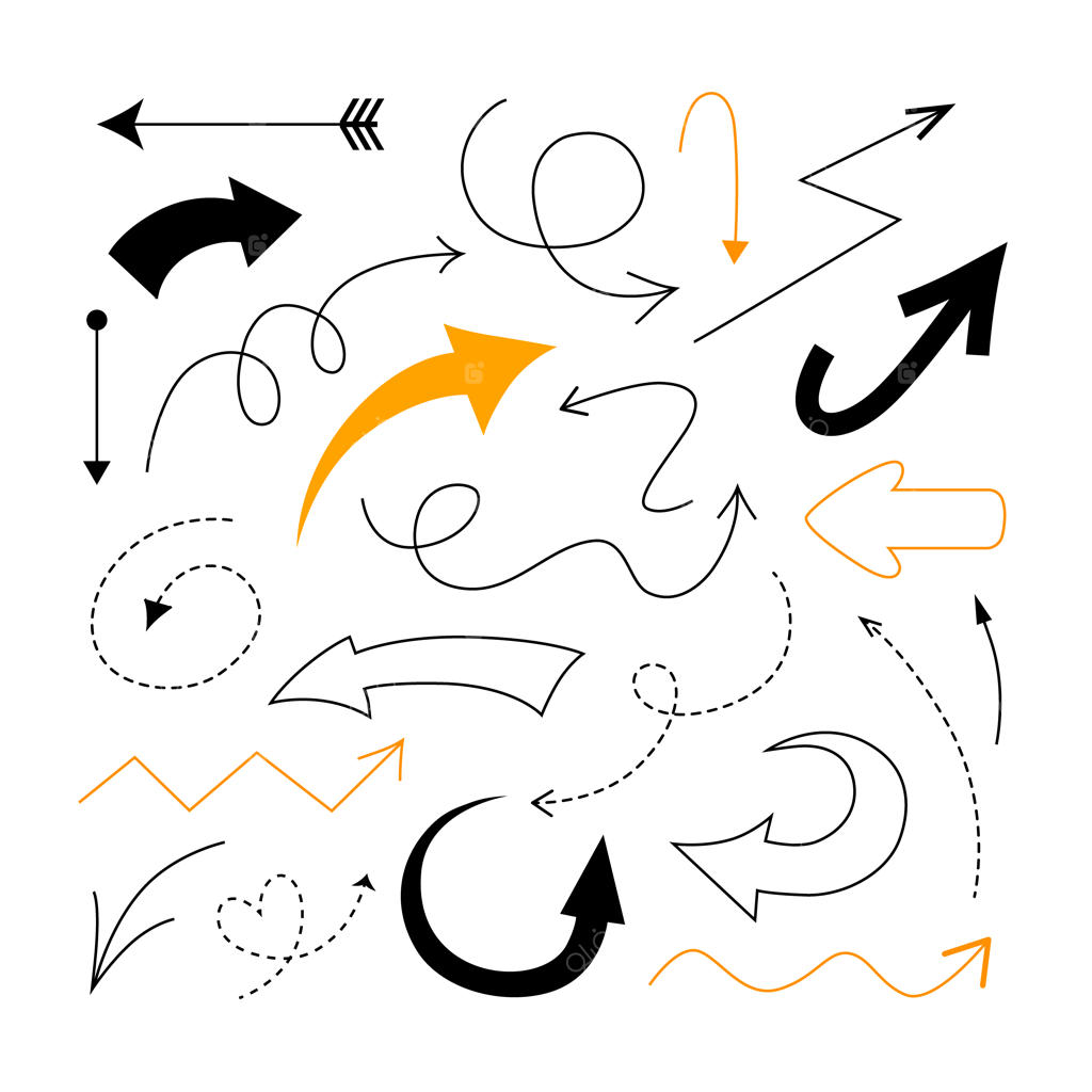 مجموعه وکتور فلش‌های مشکی طرح دستی با پس‌زمینه سفید