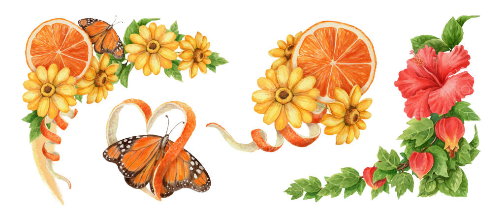 طرح هنری گل‌ها و پروانه‌های زنده و شاداب وکتور حرفه‌ای