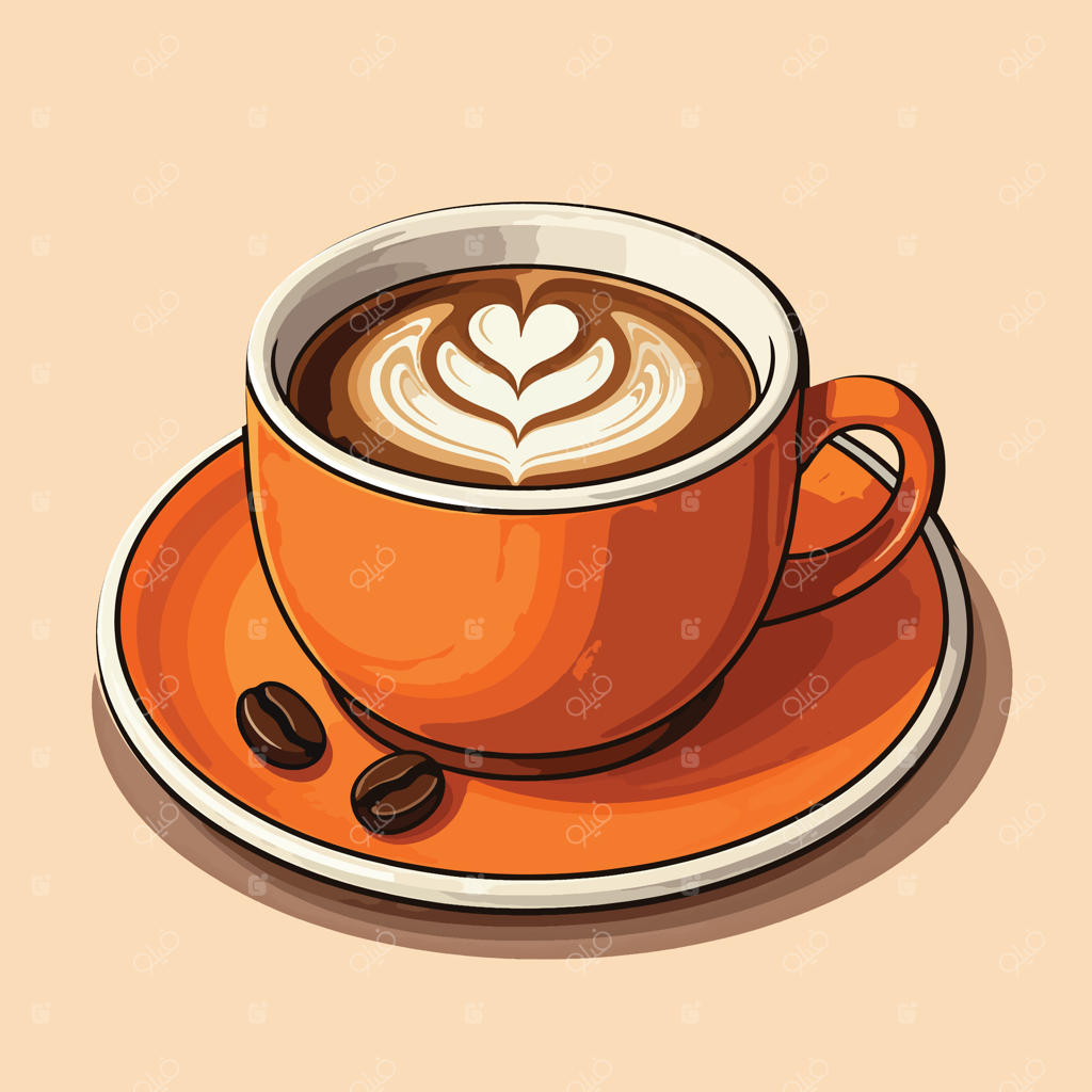 تصویر کارتون آیکون عشق به قهوه با فوم و دانه‌ها به شکلی بامزه.