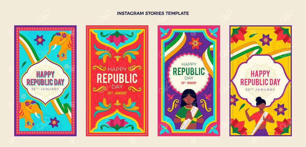 مجموعه استوری‌های اینستاگرام با طراحی دستی برای روز جمهوری