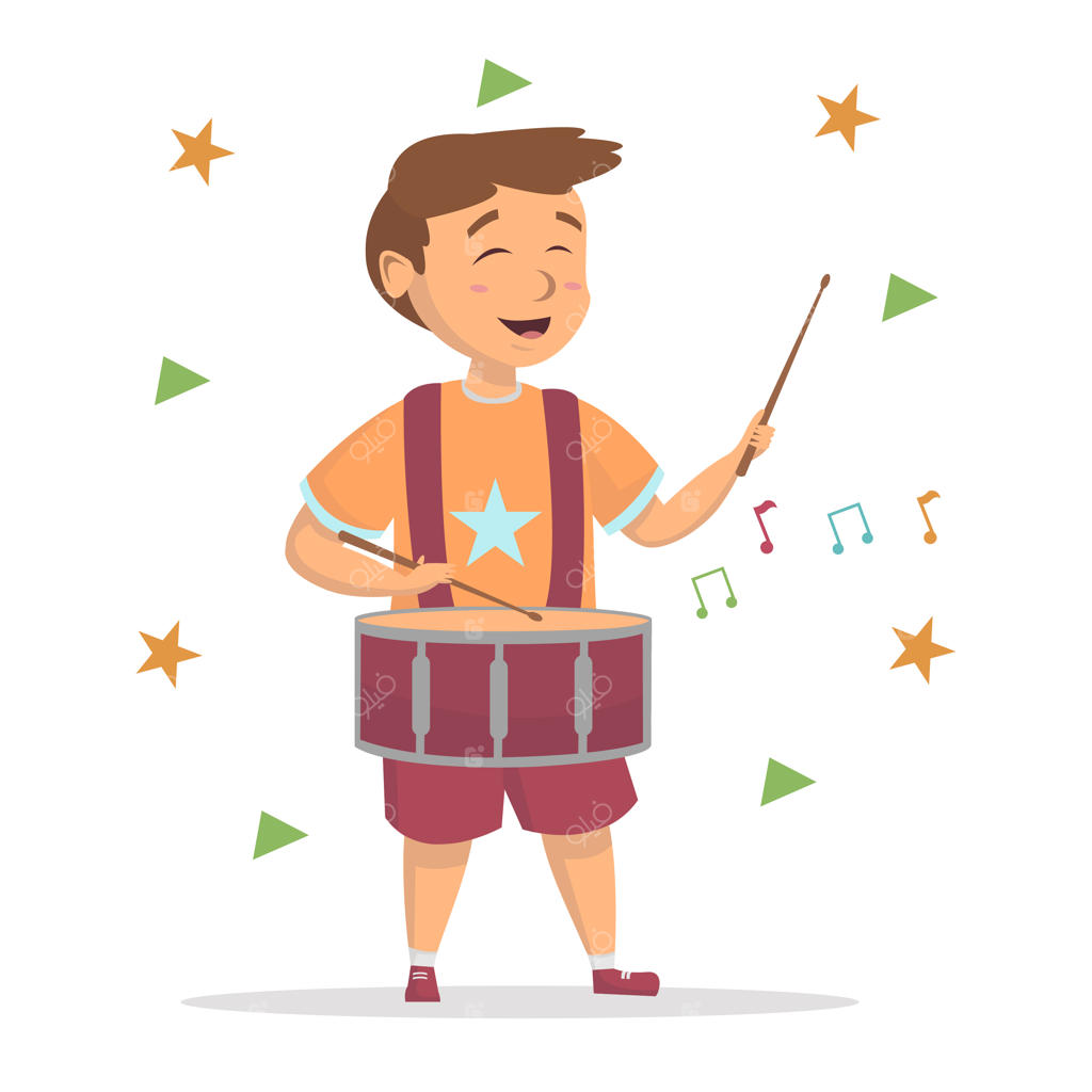 تصویر پسر بچه بامزه در حال نواختن طبل