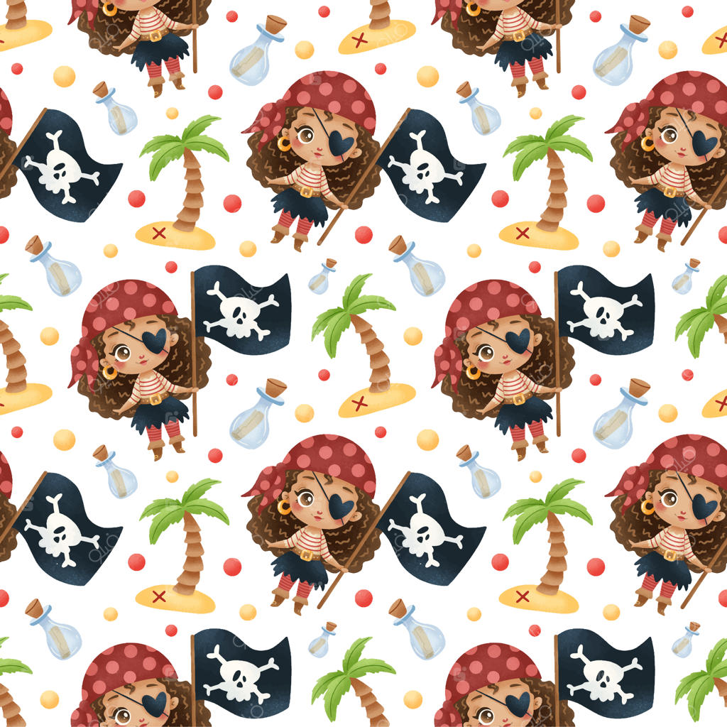 الگوی یکپارچه دختران دزد دریایی کارتونی آفریقایی-آمریکایی بانمک