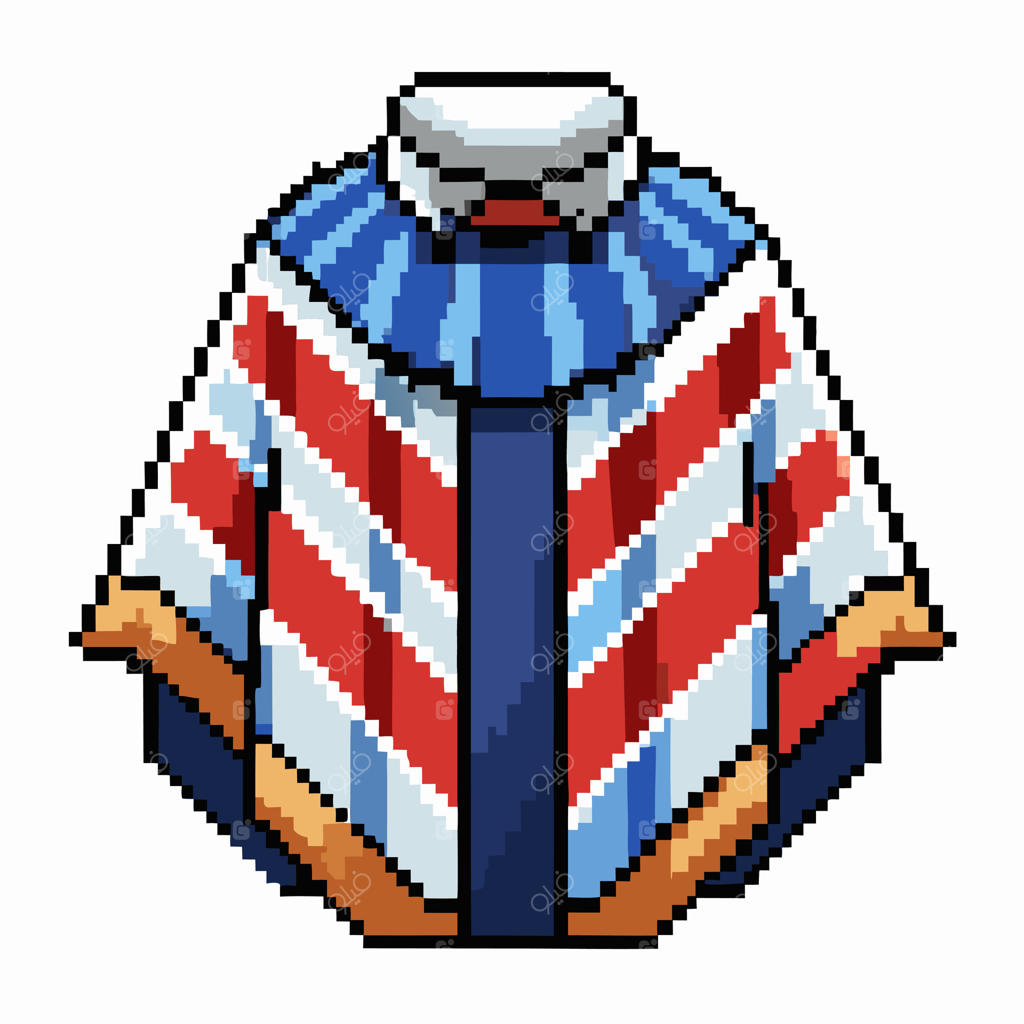 کلوک پیکسل آرت نوستالژیک با راه‌راه‌های قرمز، سفید و آبی به شکل میله سلمانی