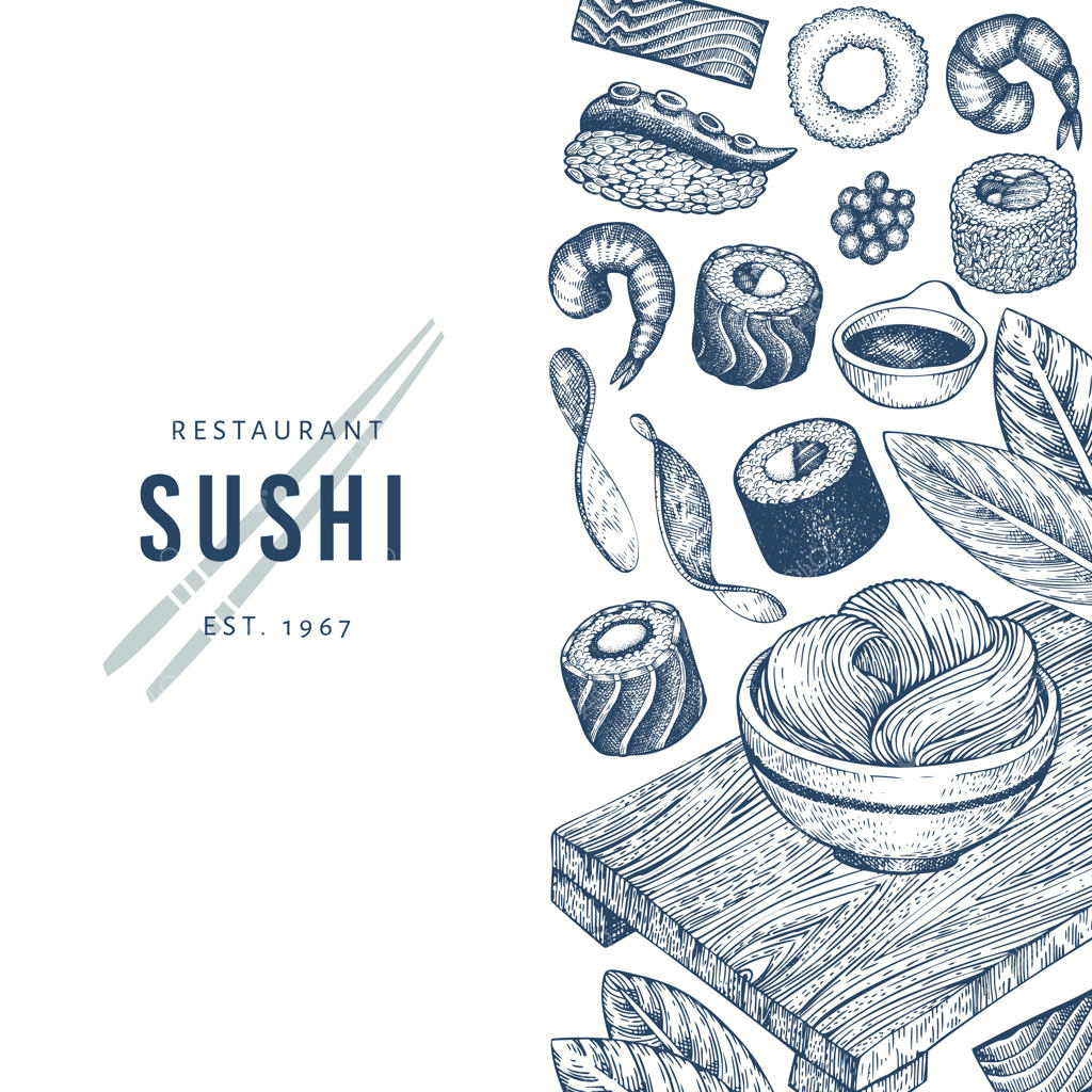 پس‌زمینه نقاشی دستی سوشی