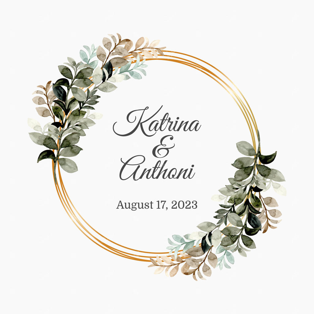 دسته برگ‌های سبز آبرنگی با قاب طلایی