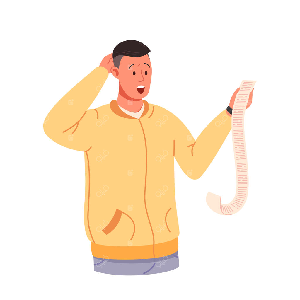 قبض شوکه‌کننده مردی را با صورت‌حساب مالی شگفت‌زده کرد - کاراکتر کمیک هیپستر فقیر، تصویر برداری وکتور