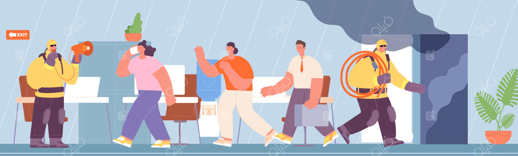 آتش‌سوزی و تخلیه اضطراری: آتش‌نشانان کارکنان را از ساختمان پر از شعله و دود نجات می‌دهند - آموزش و ایمنی در برابر حوادث