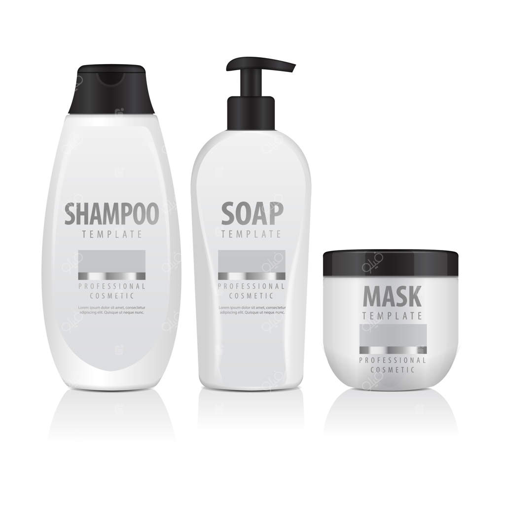 مجموعه بطری‌های آرایشی واقعی: تیوب، ظروف و بطری با پمپ - تصویرسازی