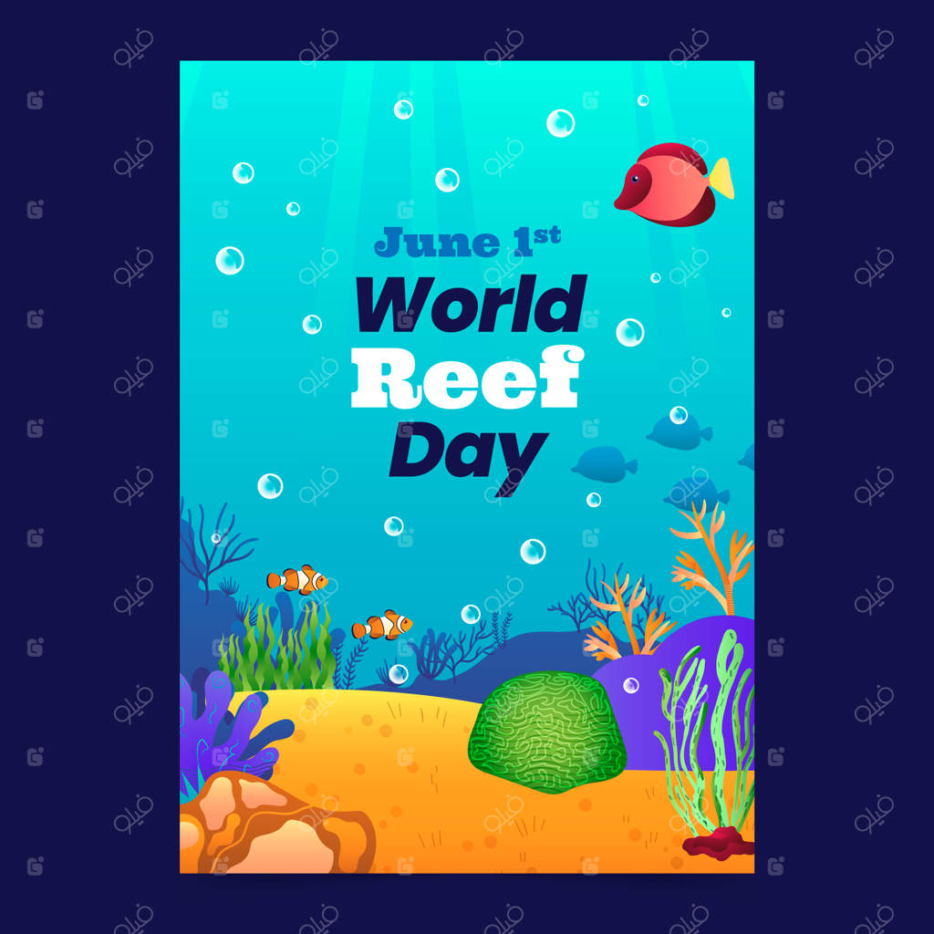 قالب پوستر عمودی روز جهانی صخره‌های مرجانی