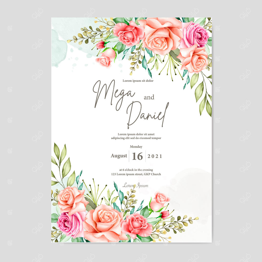 کارت عروسی زیبا با پس‌زمینه آبرنگی