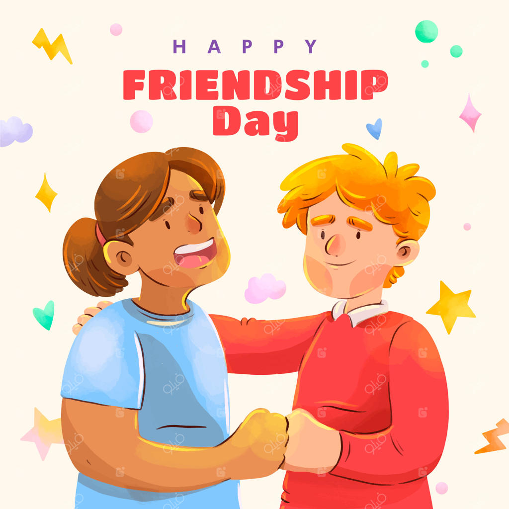 تصویرسازی آبرنگی روز دوستی با گروهی از دوستان