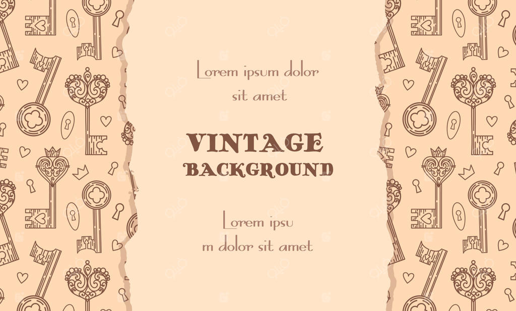 پس‌زمینه افقی وینتیج. کلاژ کاغذ کرافت پاره‌شده با الگوی قفل و سوراخ کلید به سبک گوتیک. ملیله‌کاری و قلب تاج‌دار. اشیاء جادویی، فانتزی و بوهو. مناسب برای هالووین، ولنتاین و تم جادوگری.