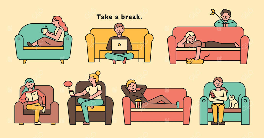 افرادی که روی مبل نشسته و در حال استراحت هستند.