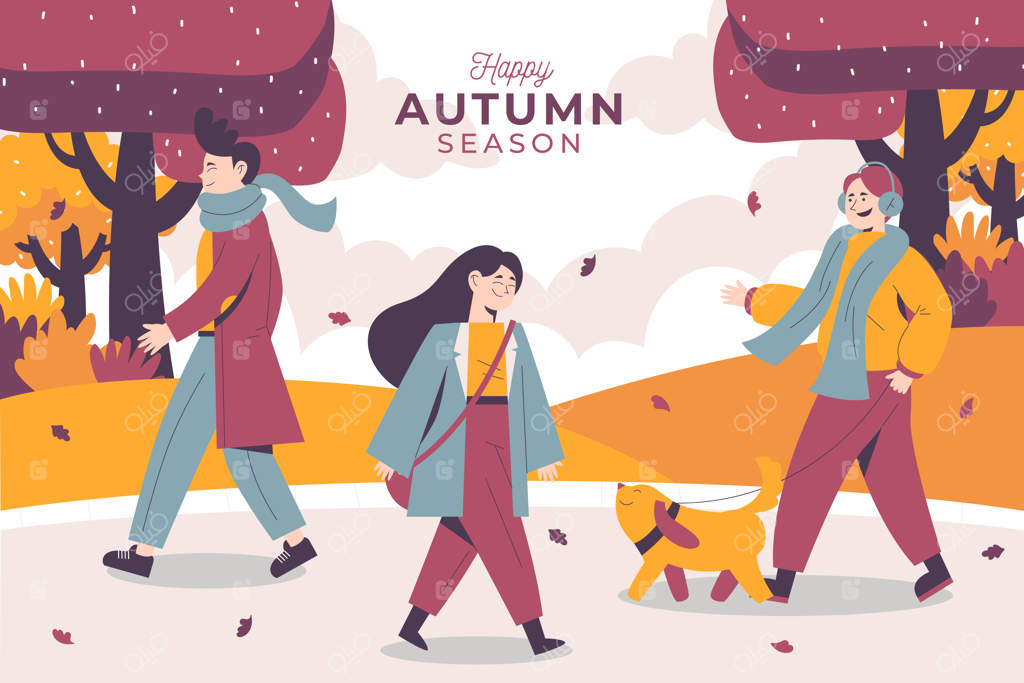 مردم در فصل زیبا و رنگین پاییز راه می‌روند