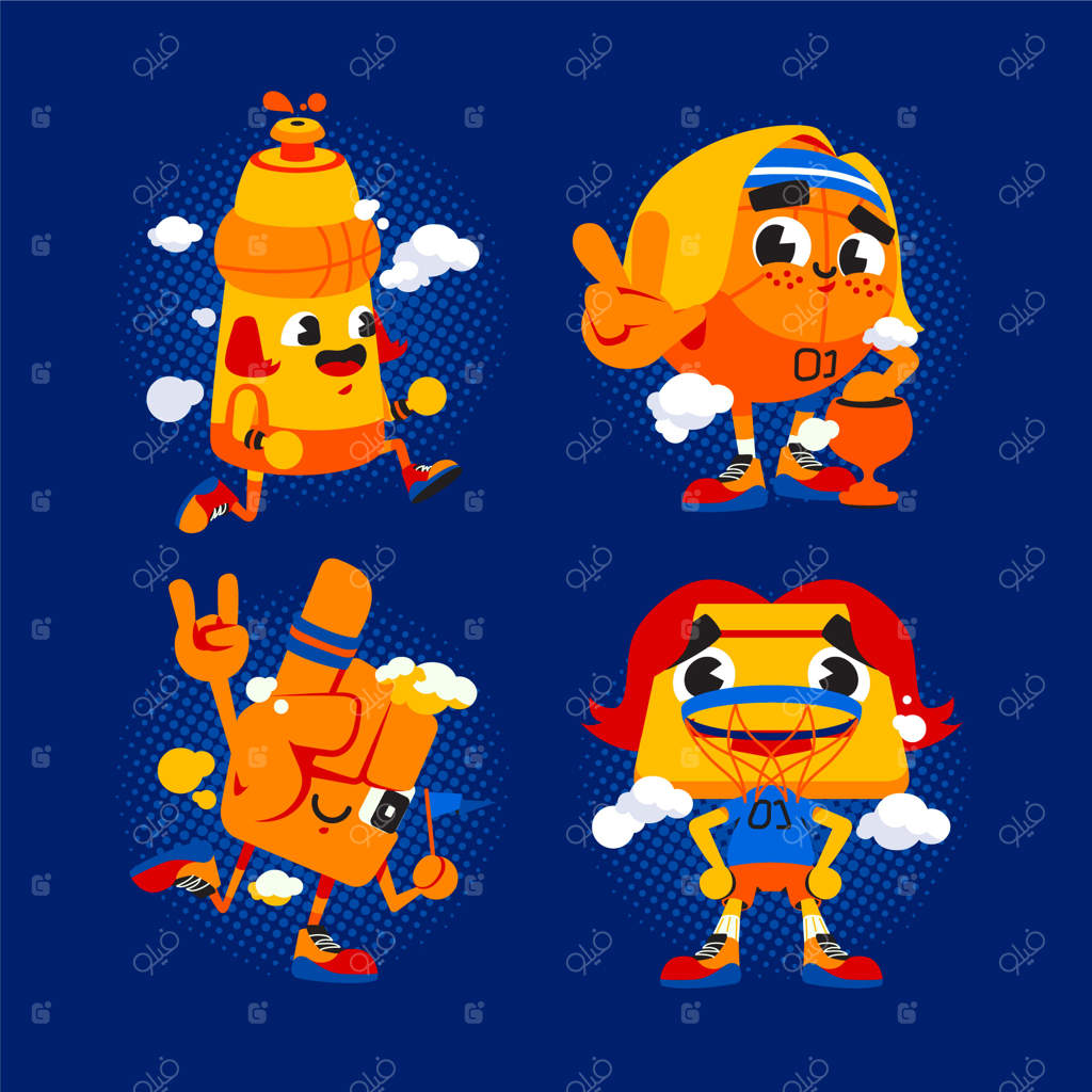 مجموعه‌ای از عناصر طراحی دستی بسکتبال