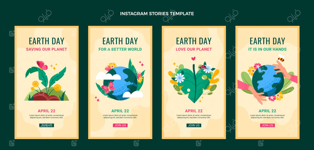 مجموعه استوری‌های اینستاگرام روز زمین با طراحی دستی