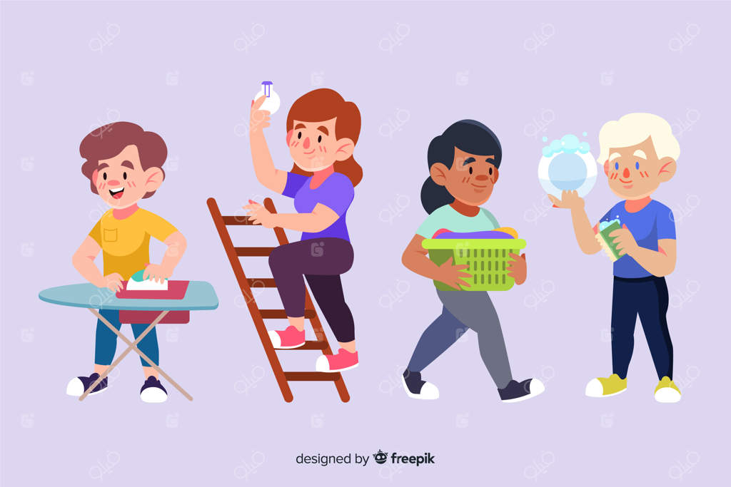 مجموعه‌ای از شخصیت‌های مینیمالیستی در حال انجام کارهای خانه