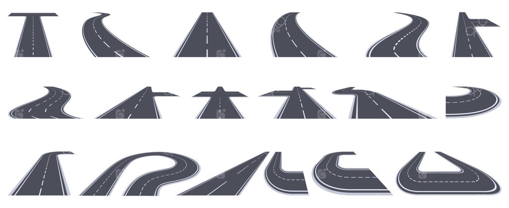 راه آسفالته: مجموعه‌ای از جاده‌های خمیده و منحنی در شهرهای شهری.