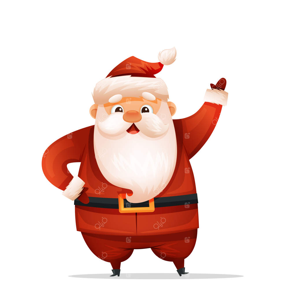 تصویر بابا نوئل بامزه در حال سلام و خداحافظی. تصویرسازی کریسمس روی پس‌زمینه سفید