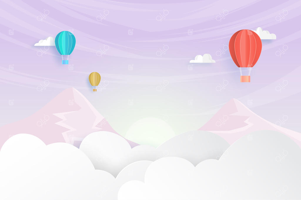 بالون‌های رنگارنگ در آسمان زیبا به سبک هنر کاغذی