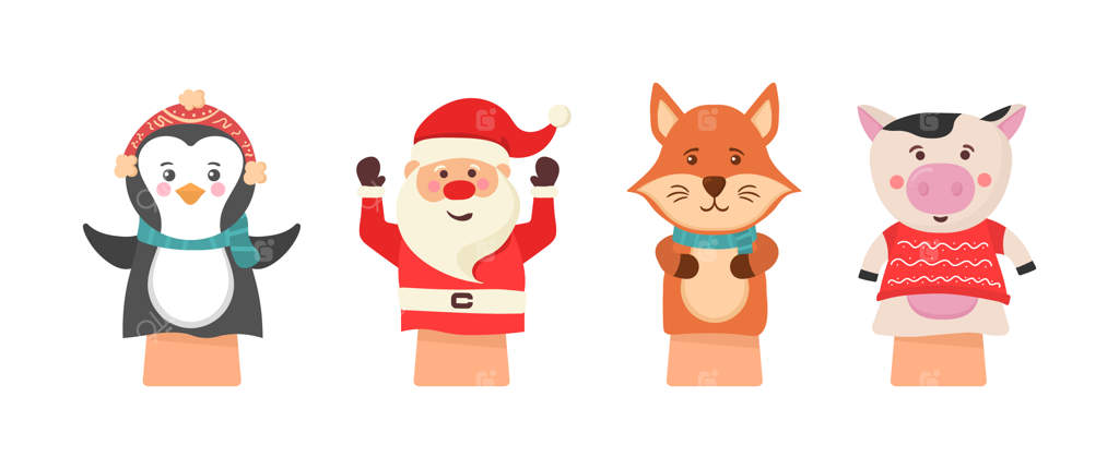 آیکون کارتونی با عروسک‌های نمایشی بر روی زمینه سفید