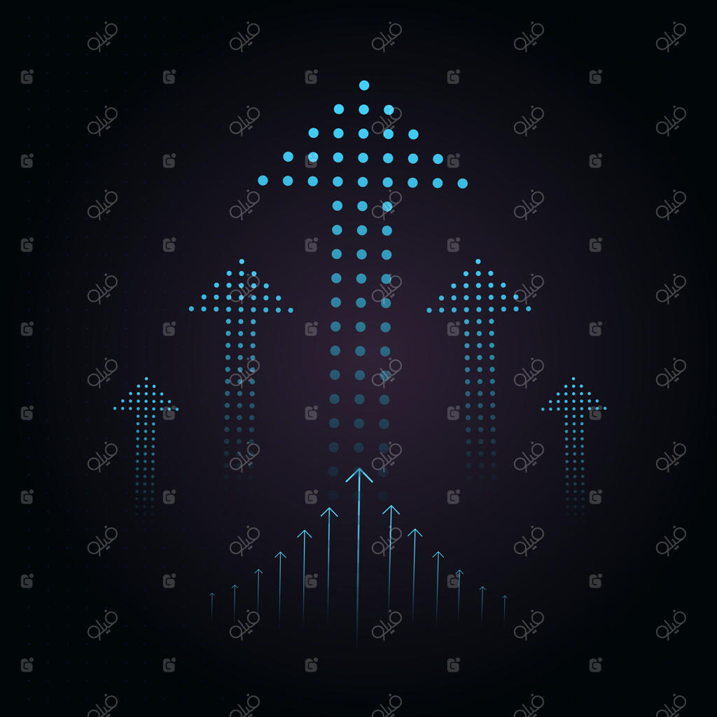 پیکان‌های کوچکتر پیکان اصلی را احاطه کرده‌اند و حس پیشرفت جمعی و حرکت رو به بالا را به وجود می‌آورند. روند صعودی در تصویرسازی