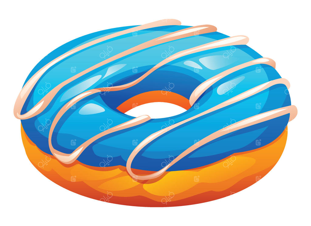 تصویر کارتونی دونات با طعم بلوبری با لعاب آبی و ریزش وانیل بر روی زمینه سفید