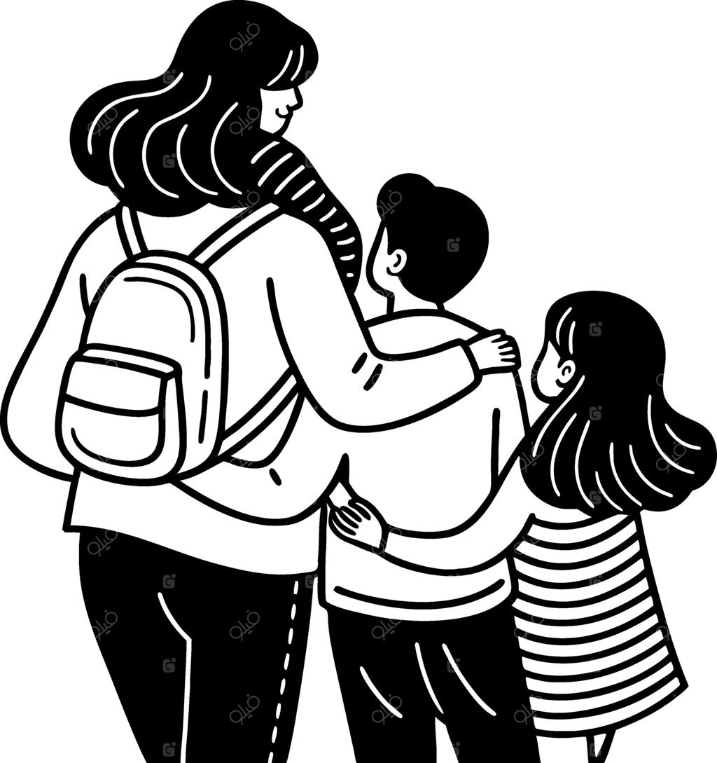 تصویرسازی آغوش مادر و دو فرزند با مضمون عشق و همبستگی