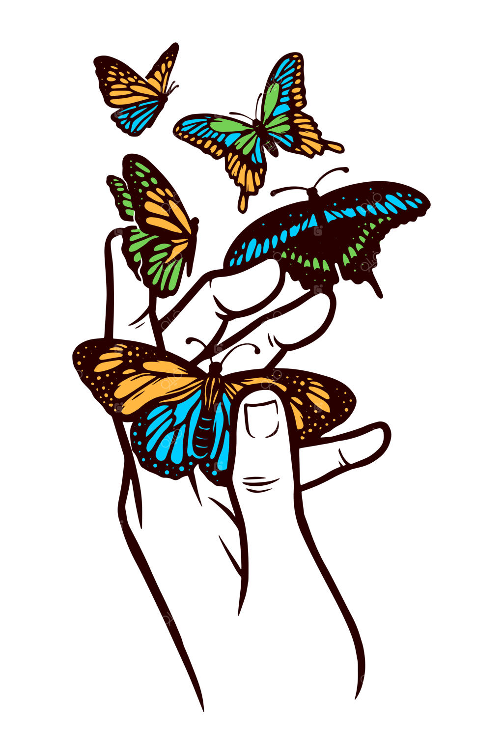 تصویرسازی دست و پروانه