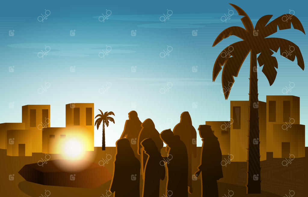 مردم در حال گوش دادن به خطبه پیامبر محمد: تاریخ اسلام و هنر اسلامی