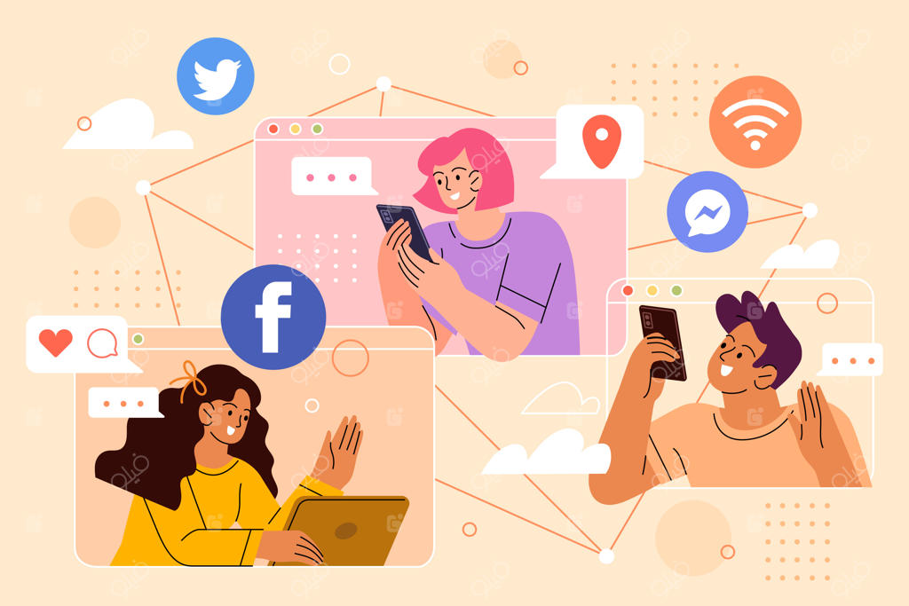 تصویرسازی تخت برای جشن روز رسانه‌های اجتماعی