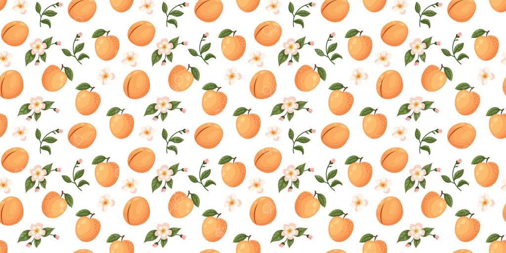 طرح هلو با شکوفه و برگ های سبز روی زمینه سفید