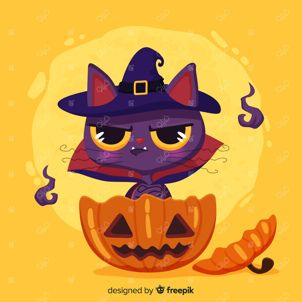 پس‌زمینه گربه هالووین با طراحی تخت