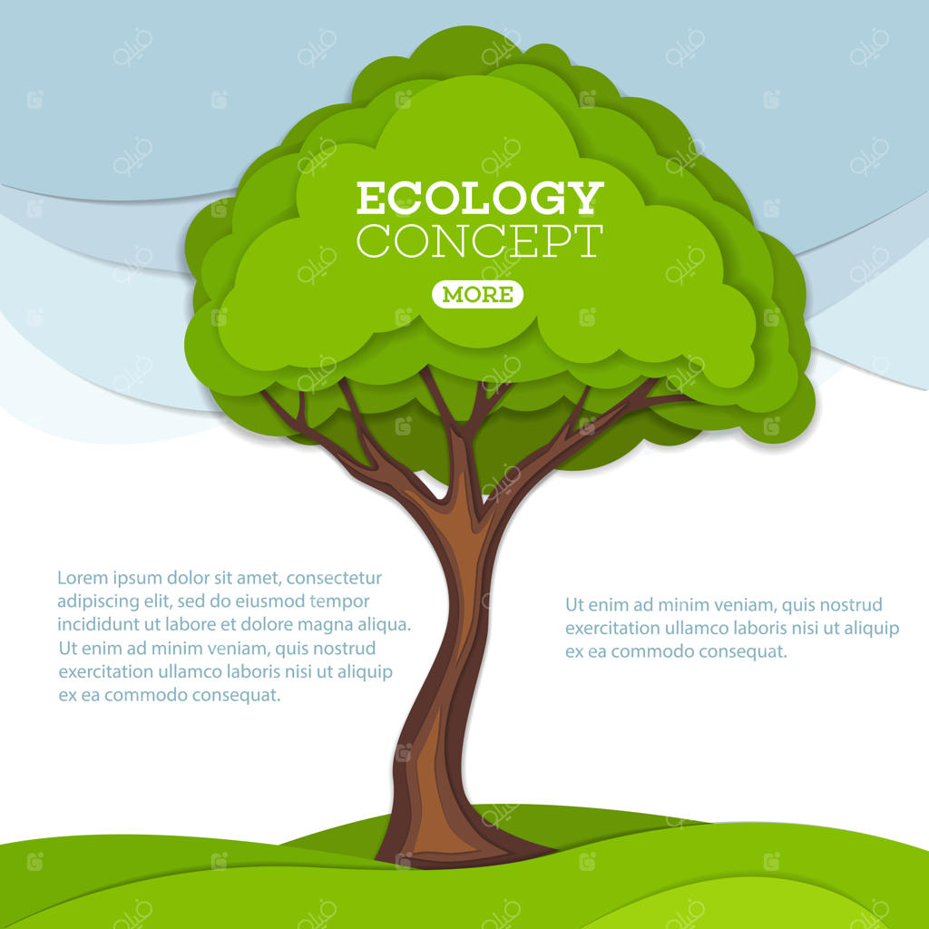 درخت سبز در چمنزار به سبک هنری کاغذی: حفاظت اکولوژیکی از طبیعت و محیط زیست