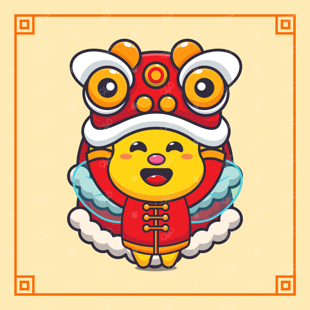 زنبور بامزه در حال اجرای رقص شیر در سال نو چینی