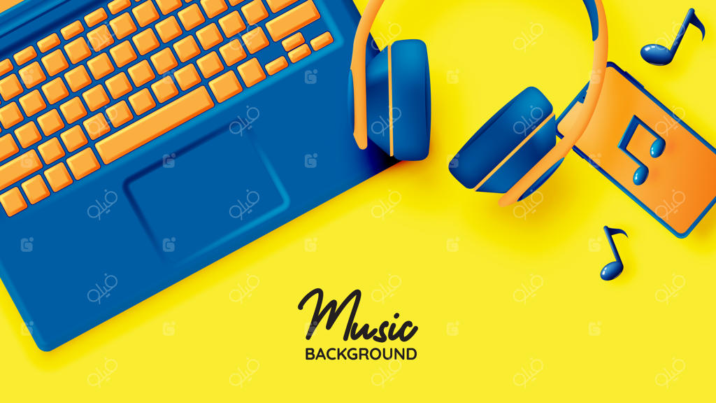 لپ‌تاپ با هدفون و گوشی موبایل برای موسیقی