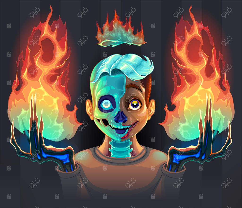 پسر شبح‌وار با شعله‌های آتش در دست‌هایش