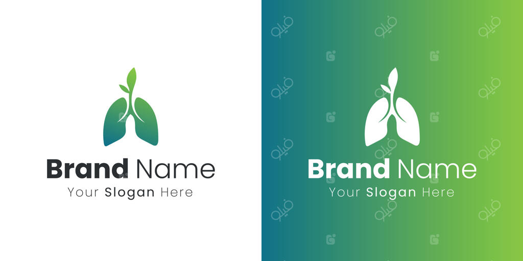 طراحی خلاقانه لوگوی پزشکی با نمایش ریه‌ها و نماد گیاهی برای سلامتی و رشد