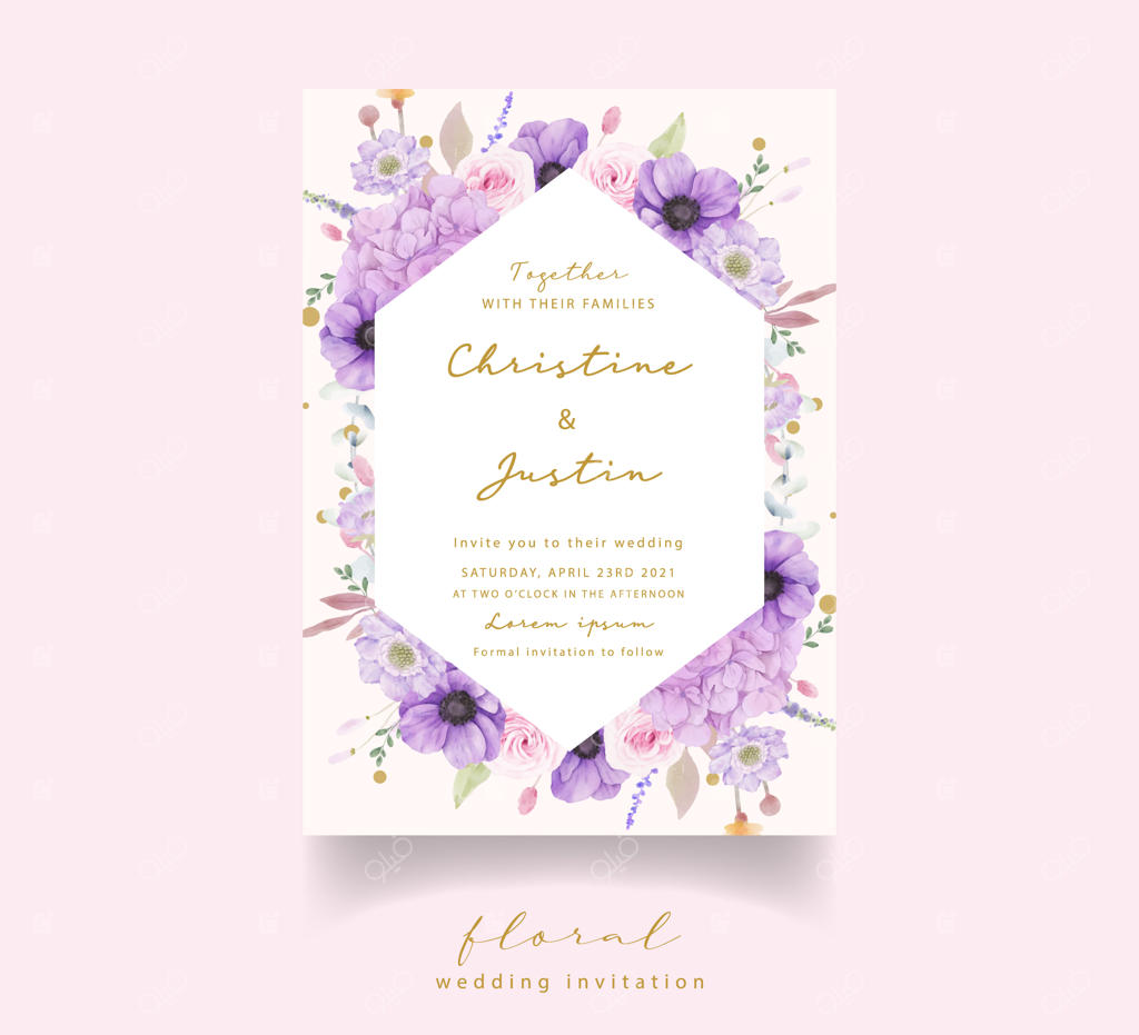 دعوتنامه عروسی با طرح گل‌های آبرنگی