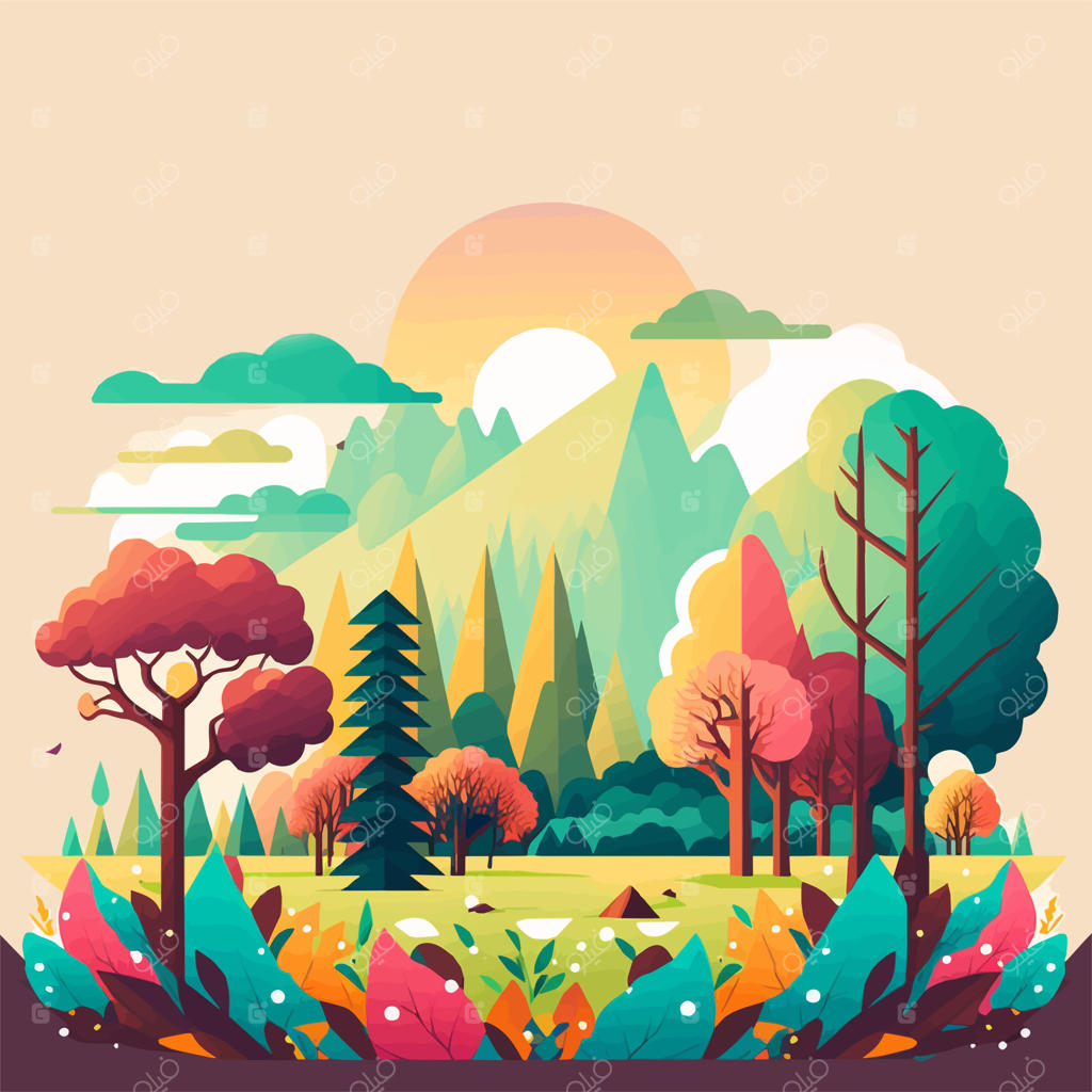 پس‌زمینه طبیعت کوهستانی و جنگلی در طراحی وکتور ساده