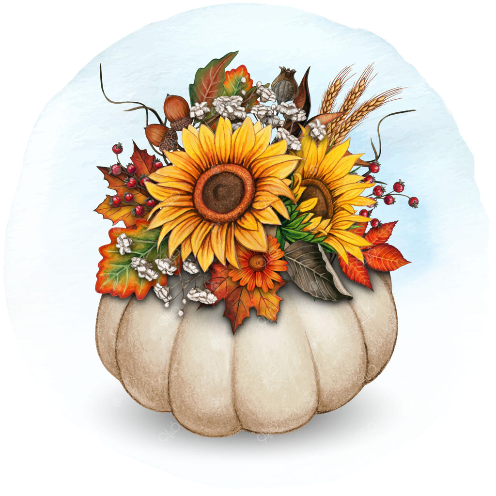 ترکیب پاییزی با آبرنگ: کدو تنبل، آفتابگردان و گیاهان خشک