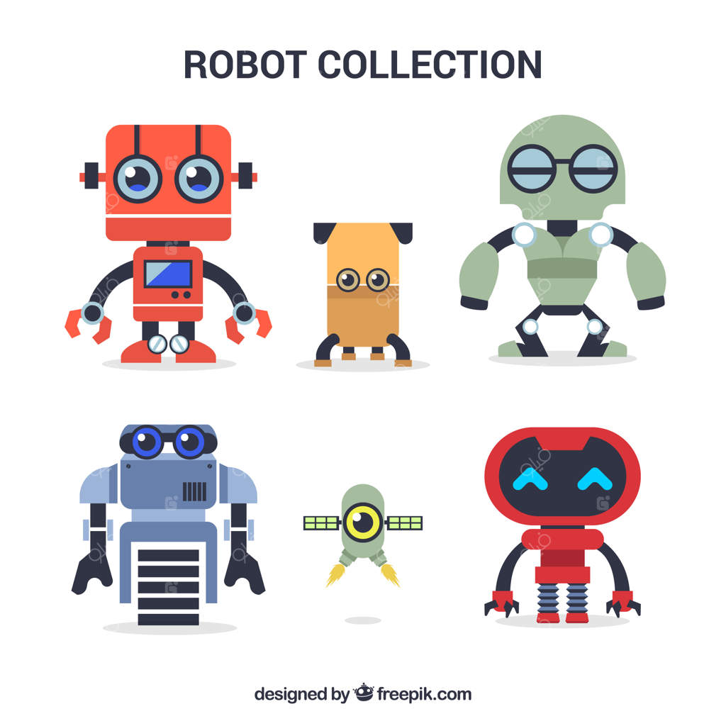 مجموعه‌ای از ربات‌های رنگارنگ دست‌کشیده