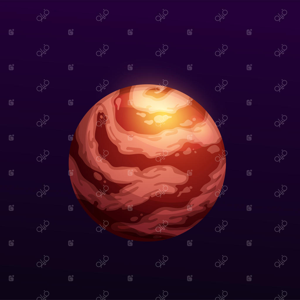 ایکون کهکشان کارتونی با سیاره سرخ و سحابی ستاره‌ای