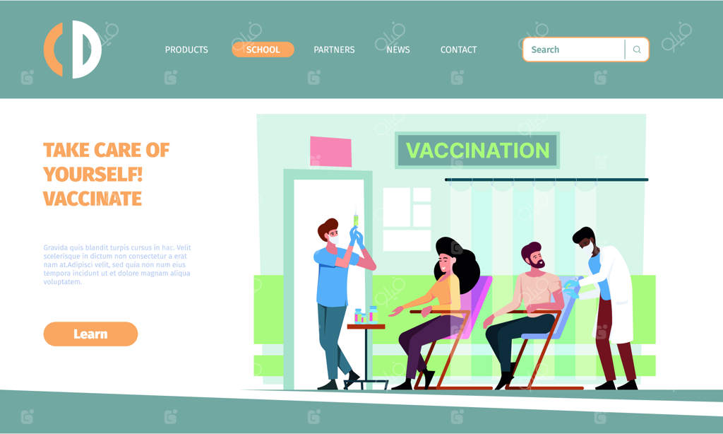 پترن صفحه وب: واکسیناسیون و پیشگیری از کووید با همکاری تیم پزشکی در بیمارستان