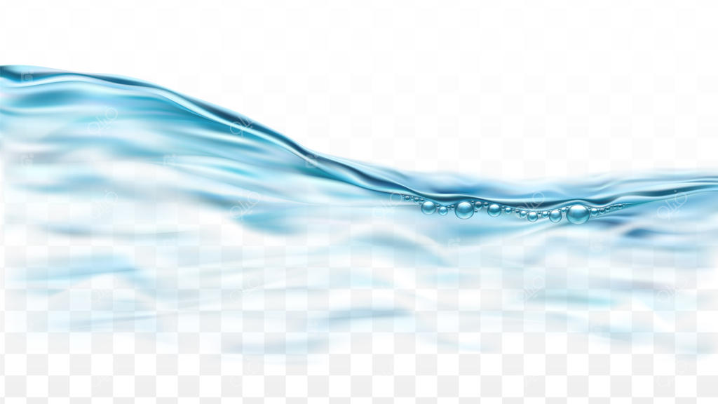 وکتور پاشش آب اقیانوس با حباب و موج؛ تصویرسازی سه بعدی واقع‌گرایانه از جریان آب طبیعی، مایع شفاف و زلال در حال ریزش و پاشش