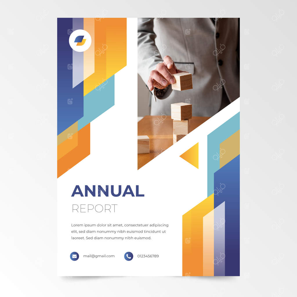 قالب گزارش سالانه با طراحی انتزاعی و عکس
