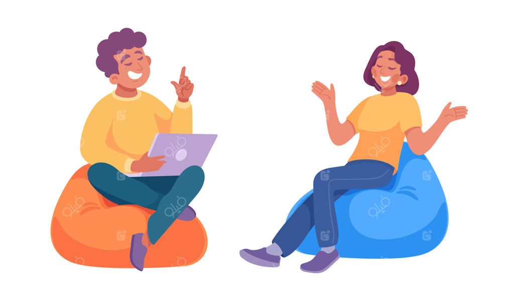 گفتگوی صمیمانه و دوستانه دو دوست روی مبل شنی