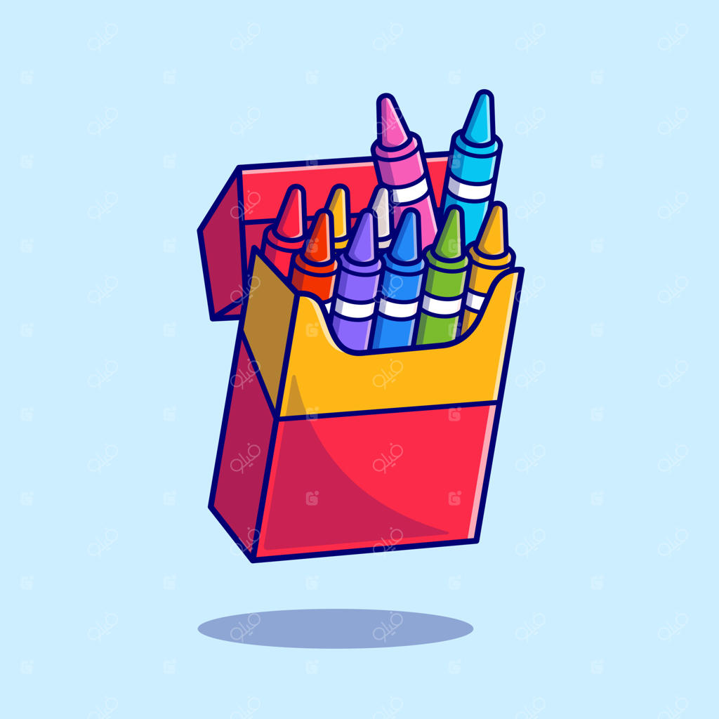 تصویر برداری آیکون انیمیشنی مداد شمعی. مفهوم آیکون آموزش هنرها. وکتور پریمیوم و ایزوله. سبک کارتونی تخت