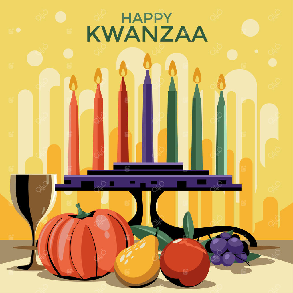 مفهوم جشن کوانزا با تزیین هفت شمع و میوه‌ها