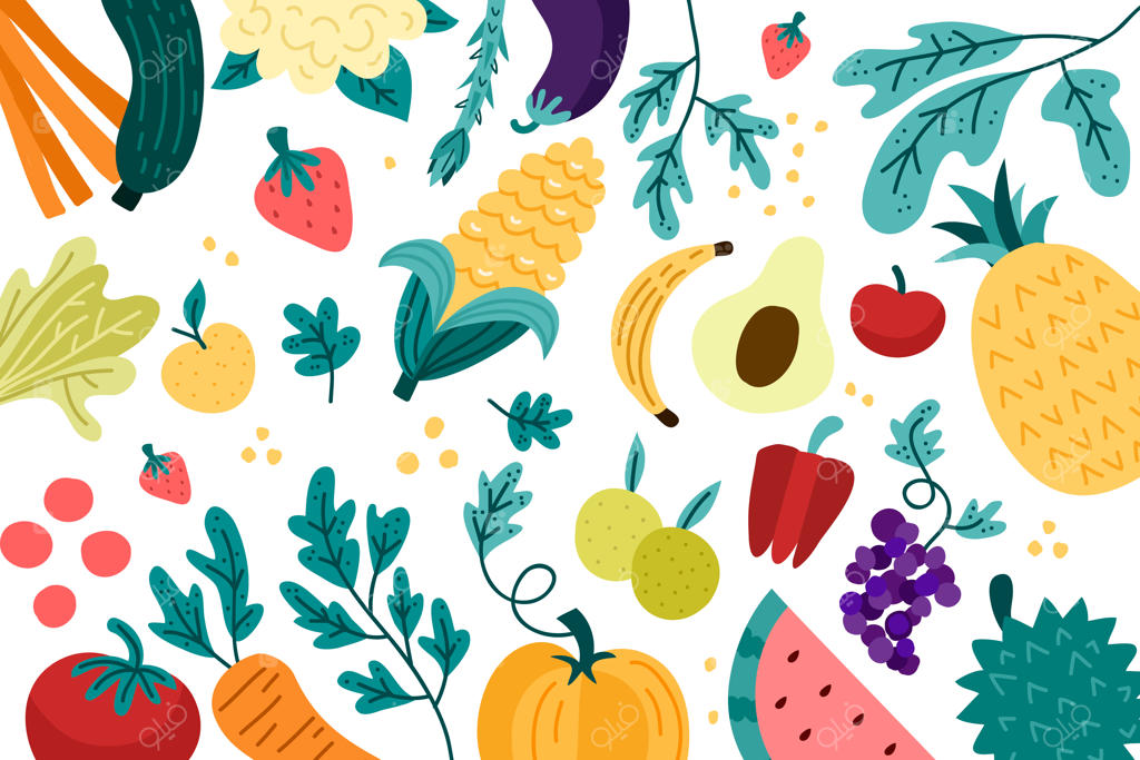 زمینه‌ای از میوه‌ها و سبزیجات